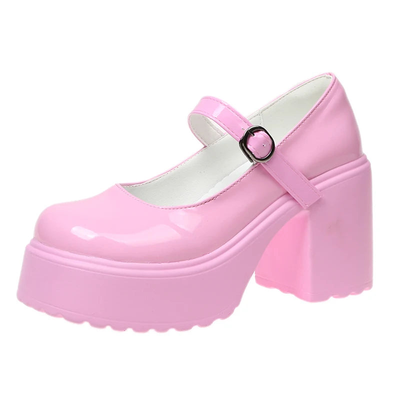 Black Super High Heels Mary Jane Shoes Women 2026 Goth Chunky Platform Pumps Woman Plus Size Ankle Buckle Party Lolita Shoes 42 Pi-Mart