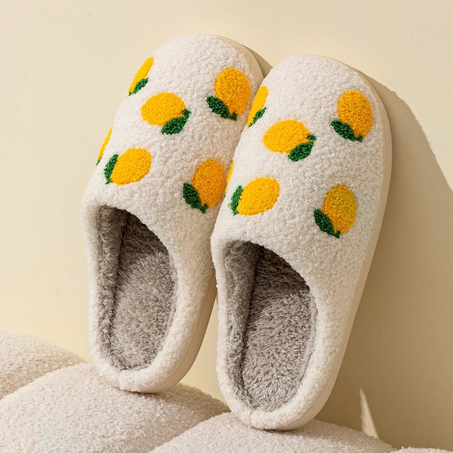 Cute Fruit Women Slippers Winter Indoor Warm Soft Sole Breathable Comfort Anti-slip Bedroom Causal Flat Cotton Shoes LadyShow.Store