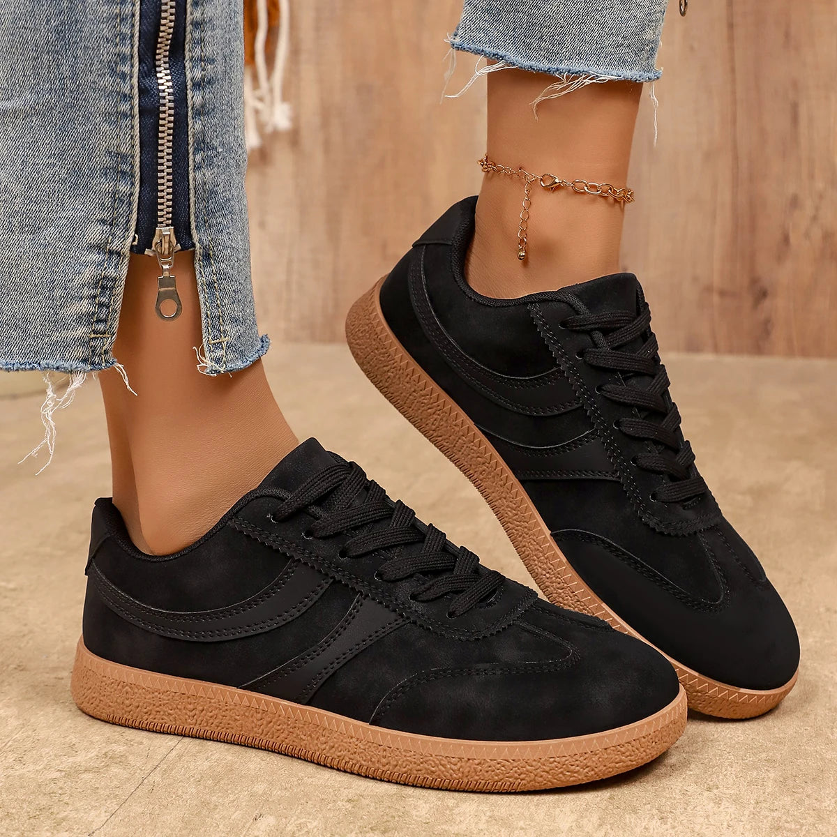 Retro Brown Platform Sneakers Women 2026 Flat Trend German Training Shoes Woman Plus Size 43 Non-slip Thick Sole Vulcanize Shoes Pi-Mart