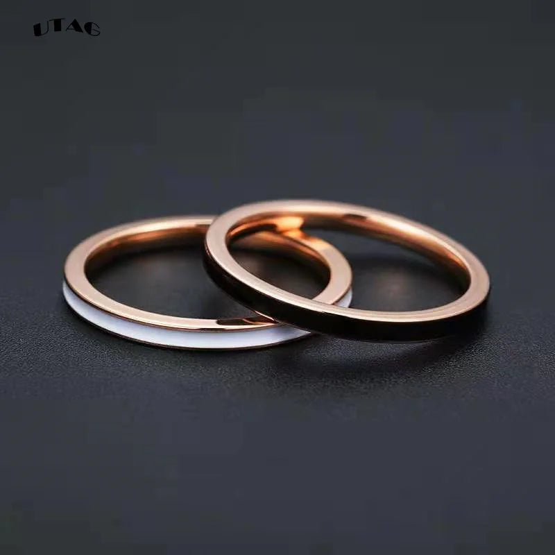 UTAG  Fashion Black/White Ceramic Crystal Wedding Rings Jewelry For Women Girls Rose Gold Stainless Steel Bohemia Rin Pi-Mart