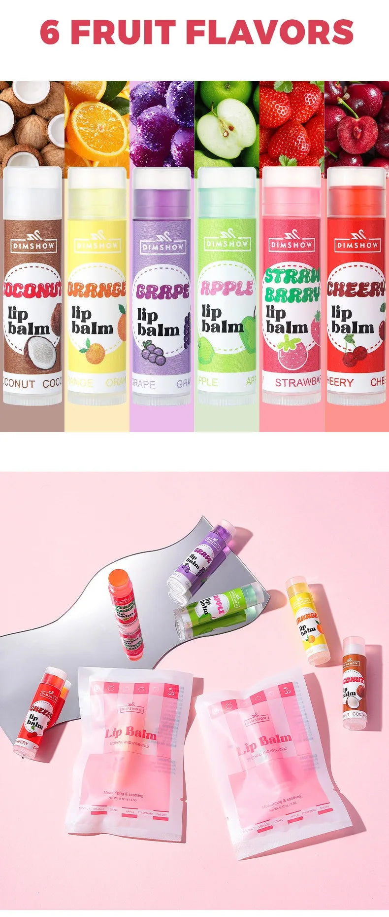 6 Kinds of Fruity Lip Balm Moisturizing Hydrating Long Lasting Lip Lotion Lightening Lip Lines Lips Mask Care Lips Lipstick Balm Pi-Mart