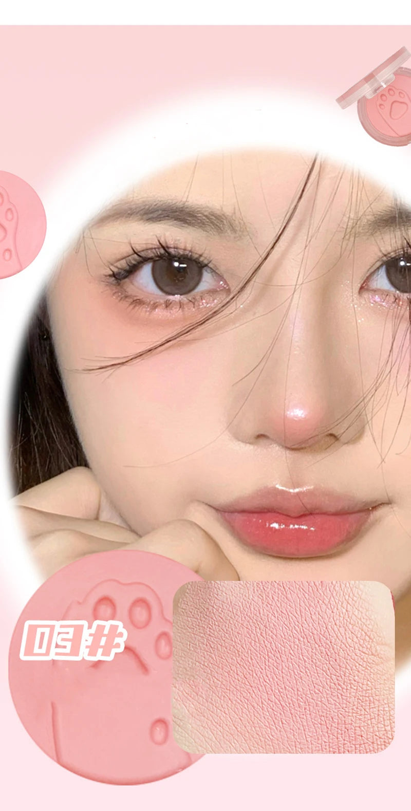 Cat Paw Cream Blush With Thumb Powder Puff Natural Matte Brighten Purple Apricot Rubores Cute Blusher Rouge Korean Dupes Makeup Pi-Mart