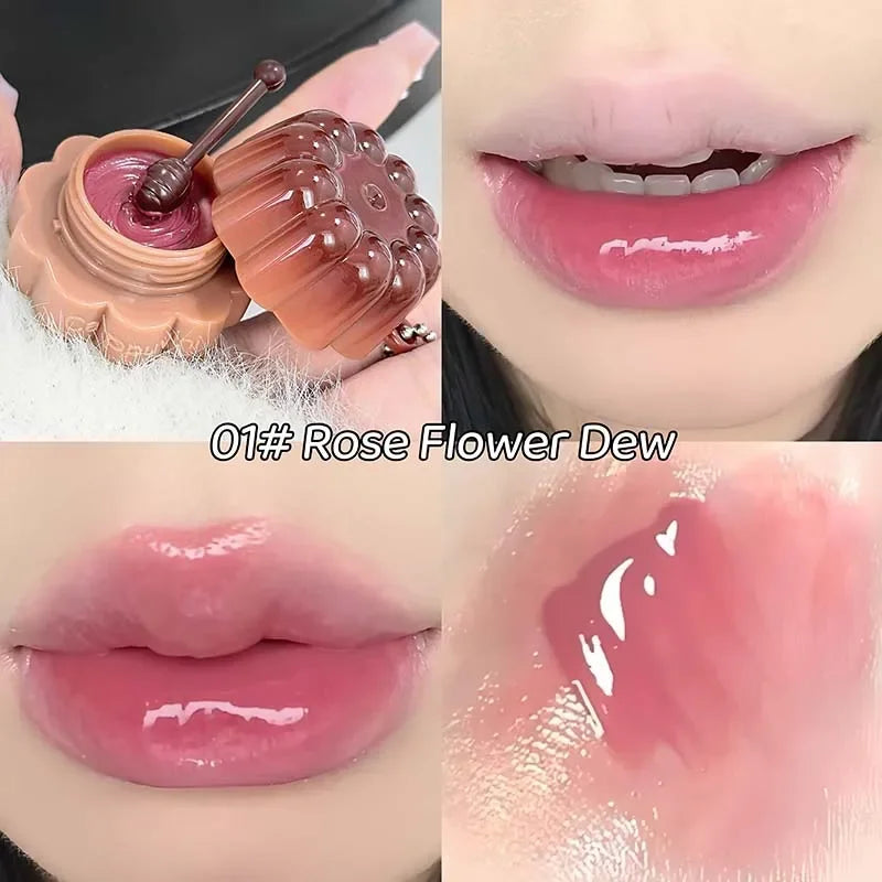 Jelly Solid Water Mirror Lip Gloss Shine Plumping Lip Balm Light Red Brown Natural Lasting Moisturizing Lip Tint Lipstick Makeup Pi-Mart