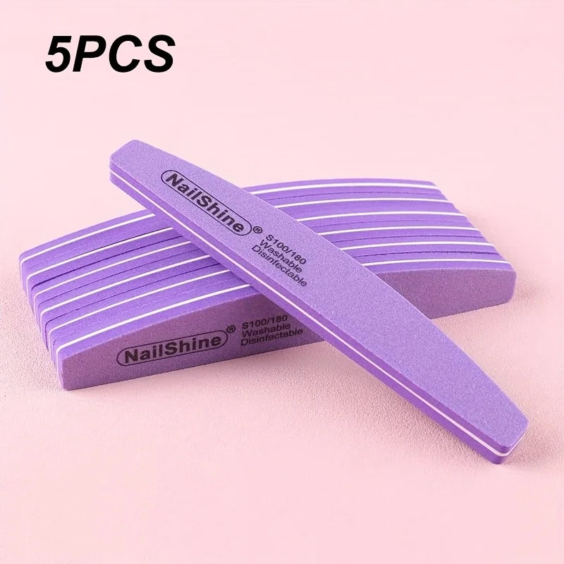2/5/10PCS Professional Double-sided Nail File Block Colorful Sponge Nail Polish Buffing Sanding Buffer Strip Polishing Pedicure Tri Light Beauty