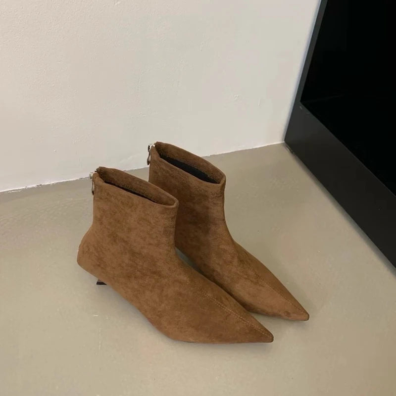 SUOJIALUN 2024 Winter New Brand Women Short Boots Fashion Pointed Toe Ladies Elegant Ankle Boots Thin High Heel Dress Pumps Shoe Pi-Mart