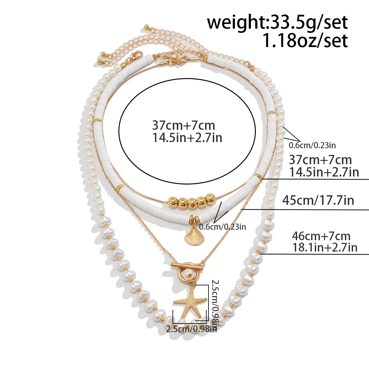 Ingemark 3Pcs/Set Bohemian Scallop Starfish Pendant Necklace for Women  Elegant Imitation Pearl Chain Jewelry Accessories Gift Pi-Mart