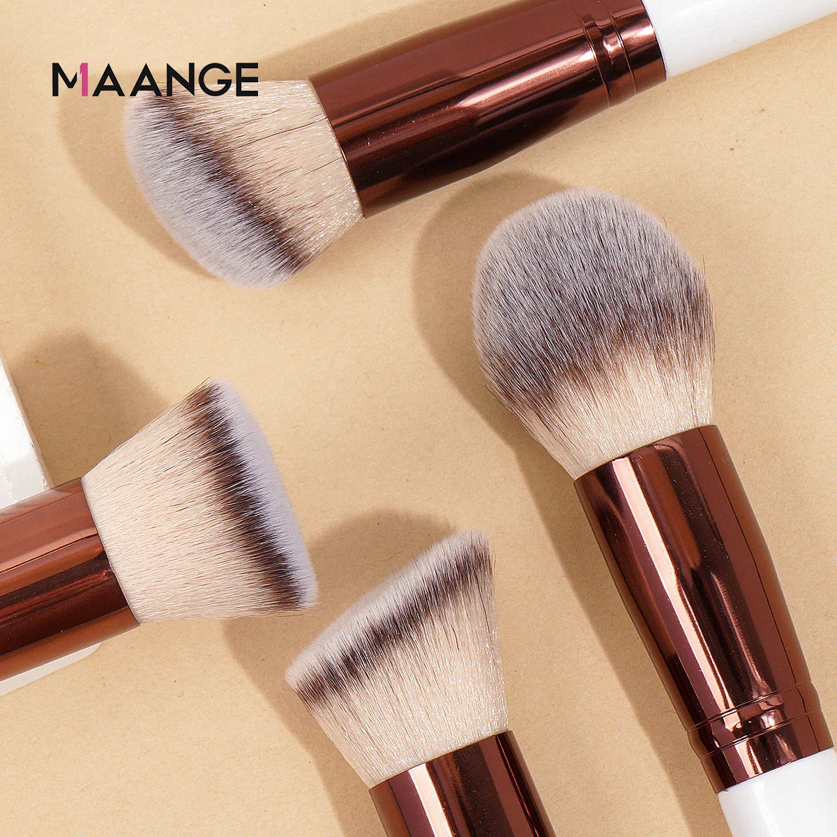 MAANGE 4Pcs Makeup Brushes with Case Foundation Concealer Powder Makeup Brush Soft Dense Bristles Big Cosmetic Brushes Beauty Tri Light Beauty
