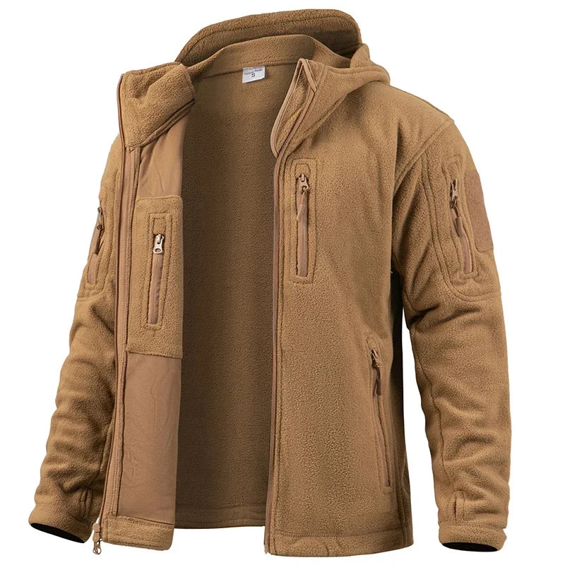 Men's Hunting Fleece Jacket Hiking Hunting Outdoor Fleece  Tactical Jacket Winter Warm Full Zip Military Hoodies Multi-Pockets Pi-Mart