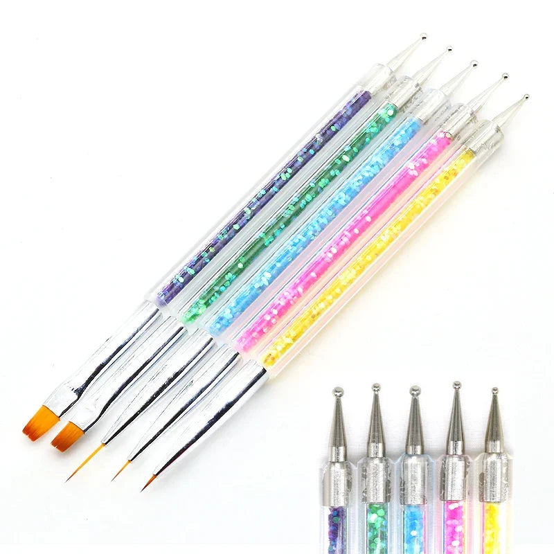 5/20Pcs Nail Art Brush Design Tip Painting Drawing Carving Dotting Pen FlatFan Liner Acrylic Gel UV Polish Manicure Tools Tri Light Beauty