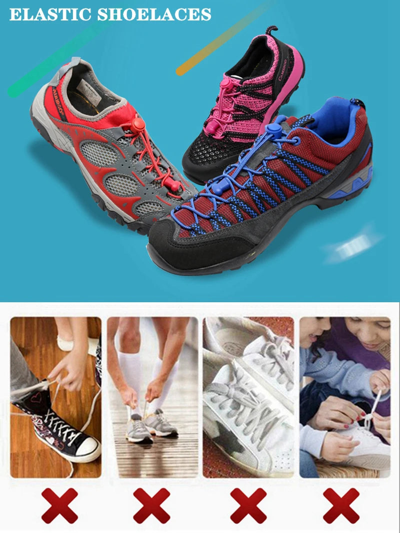 1Pair Shoelaces for Sneaker Elastic No Tie Shoe Laces Stretching Lock Lazy Laces Quick Rubber Shoelace Round Shoestrings Pi-Mart