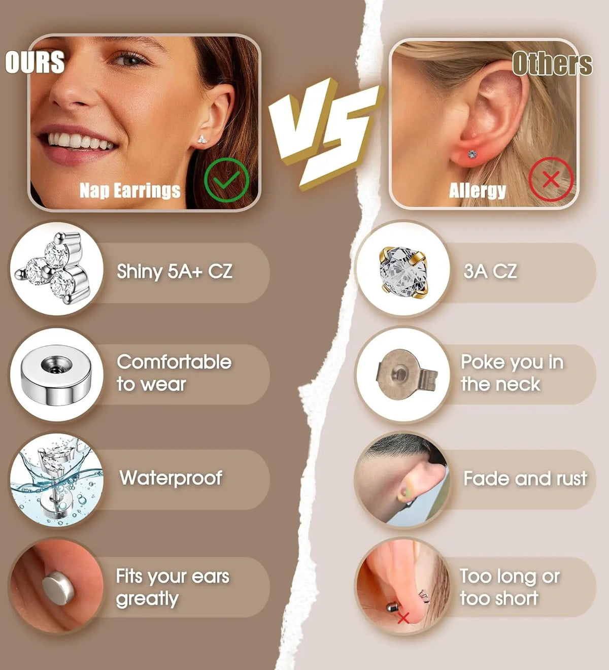 Bobisty 1pc Earrings for Sensitive Ears Surgical Stainless Steel Earrings for Women Dainty Flat Back Earring Stud Hoop Cartilage Pi-Mart