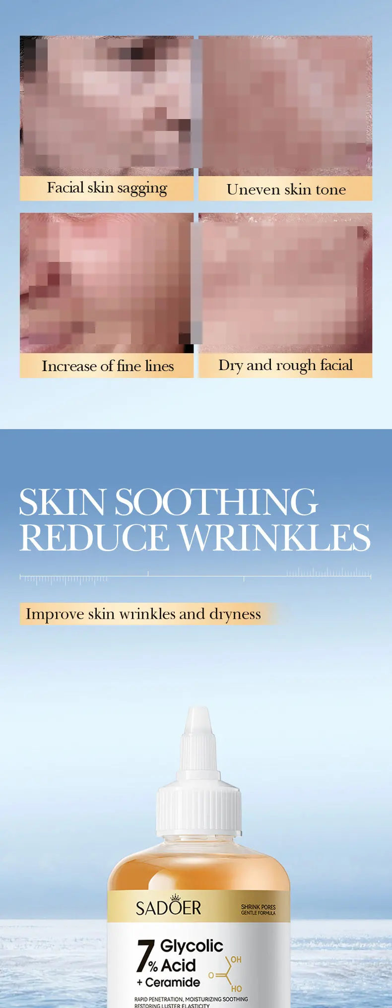 Toner SADOER Glycolic Acid Soothing Moisturizing Serum Improves Dirty and Dry Skin Fine Lines Pi-Mart