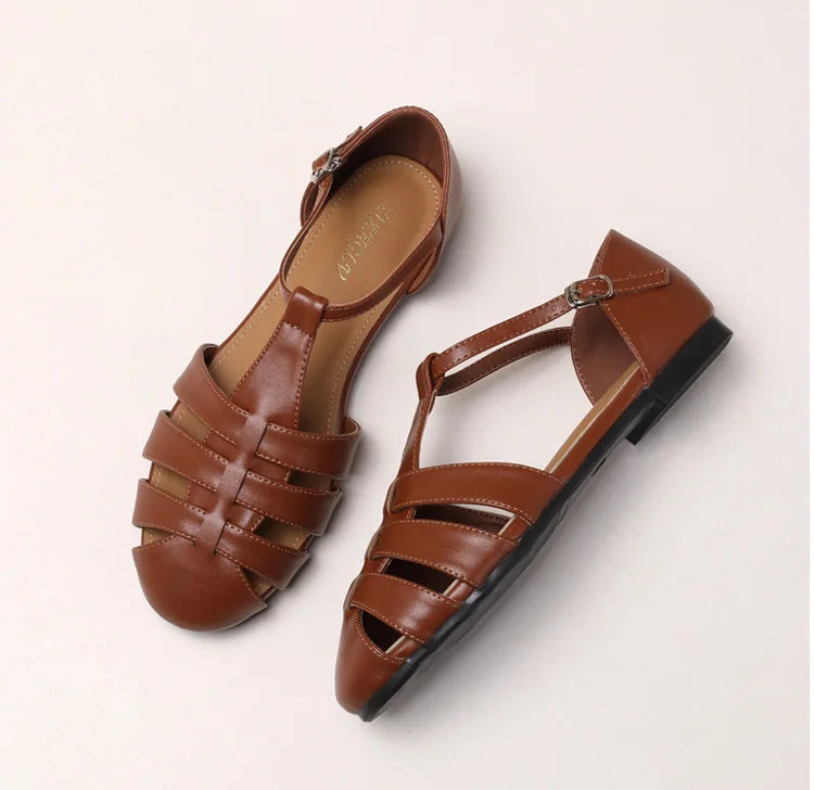 ZAROY Summer Cross Strap Flat Sandals Women Round Toe Ankle Buckle Hollow Casual Roman Sandalia Zapatos De Mujer сандали LadyShow.Store