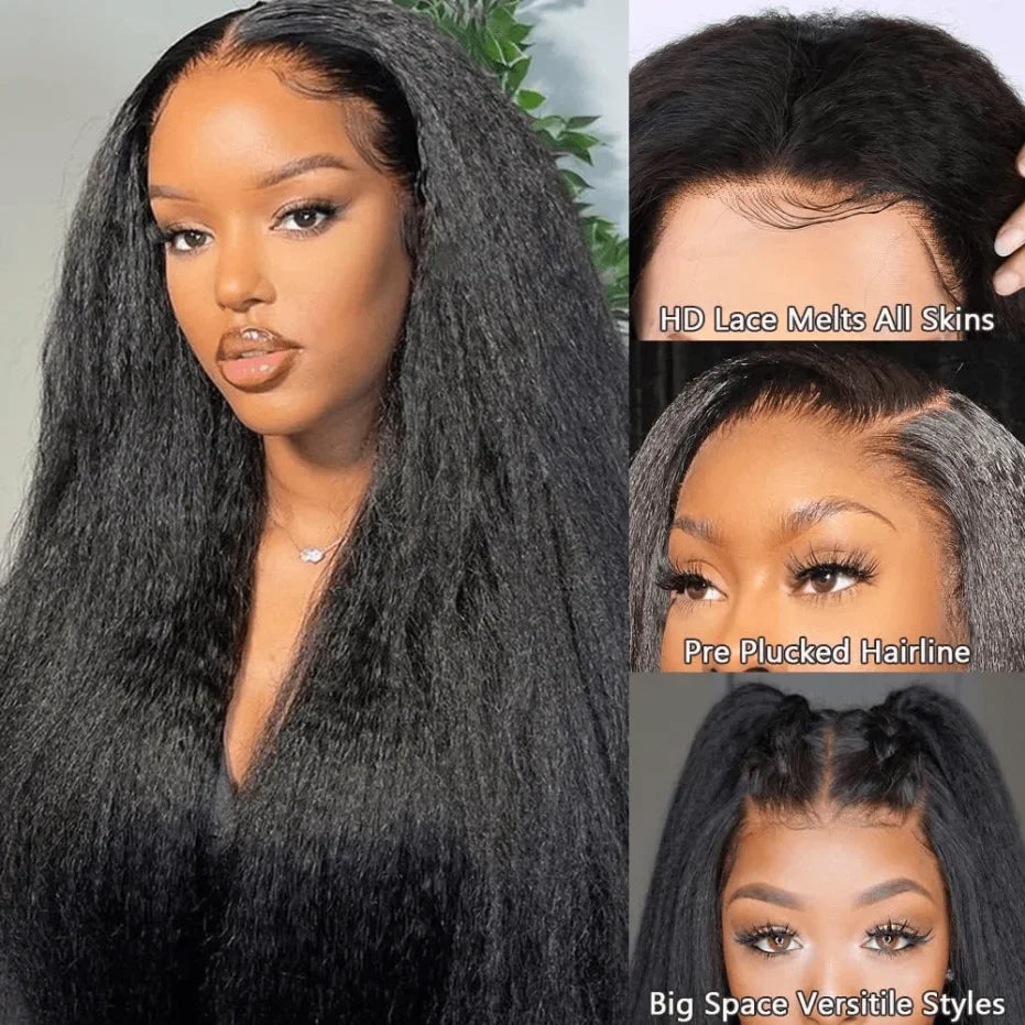 Kinky Straight Human Hair Wigs13x4 Glueless Wig 5x5 HD Lace Front Human Hair Wigs Yaki Straight Frontal Lace Wig for Black Women Ready to Go LadyShow.Store