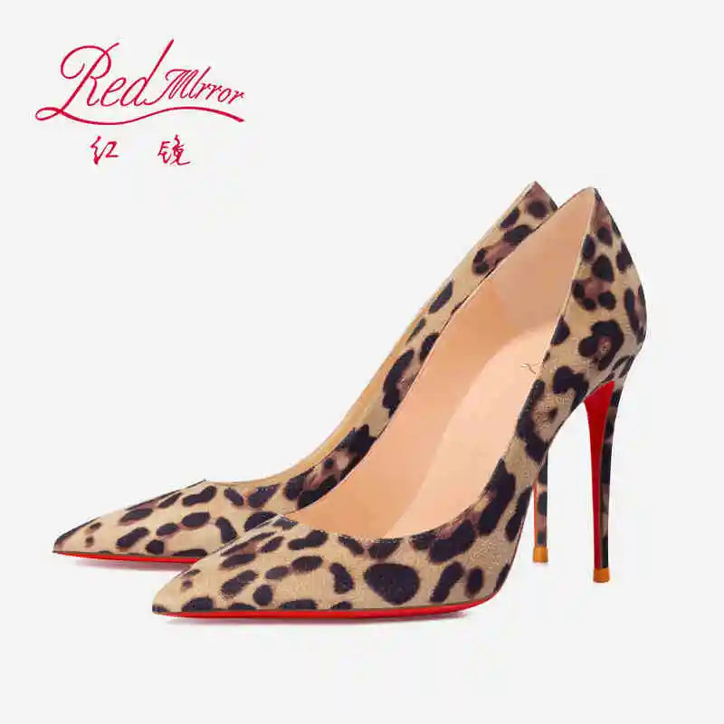 Elegant Women Heeled Luxury Brand Leopard Print Heels 2026 Trend Red Shiny Bottoms Pointed Toe Pumps Prom Ladies Shoes Women 8cm Pi-Mart