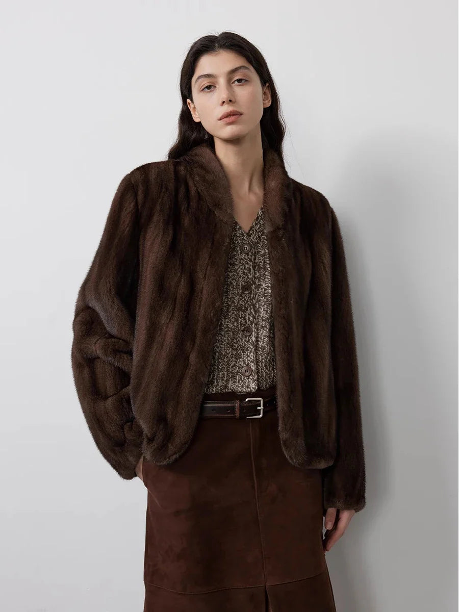 Lautaro Autumn Winter Short Brown Thick Warm Soft Faux Mink Fur Coat Women Stand Collar Elegant Luxury Chic Fluffy Jacket 2025 LadyShow.Store