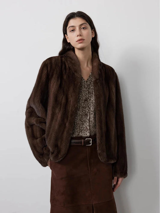 Lautaro Autumn Winter Short Brown Thick Warm Soft Faux Mink Fur Coat Women Stand Collar Elegant Luxury Chic Fluffy Jacket 2025 LadyShow.Store