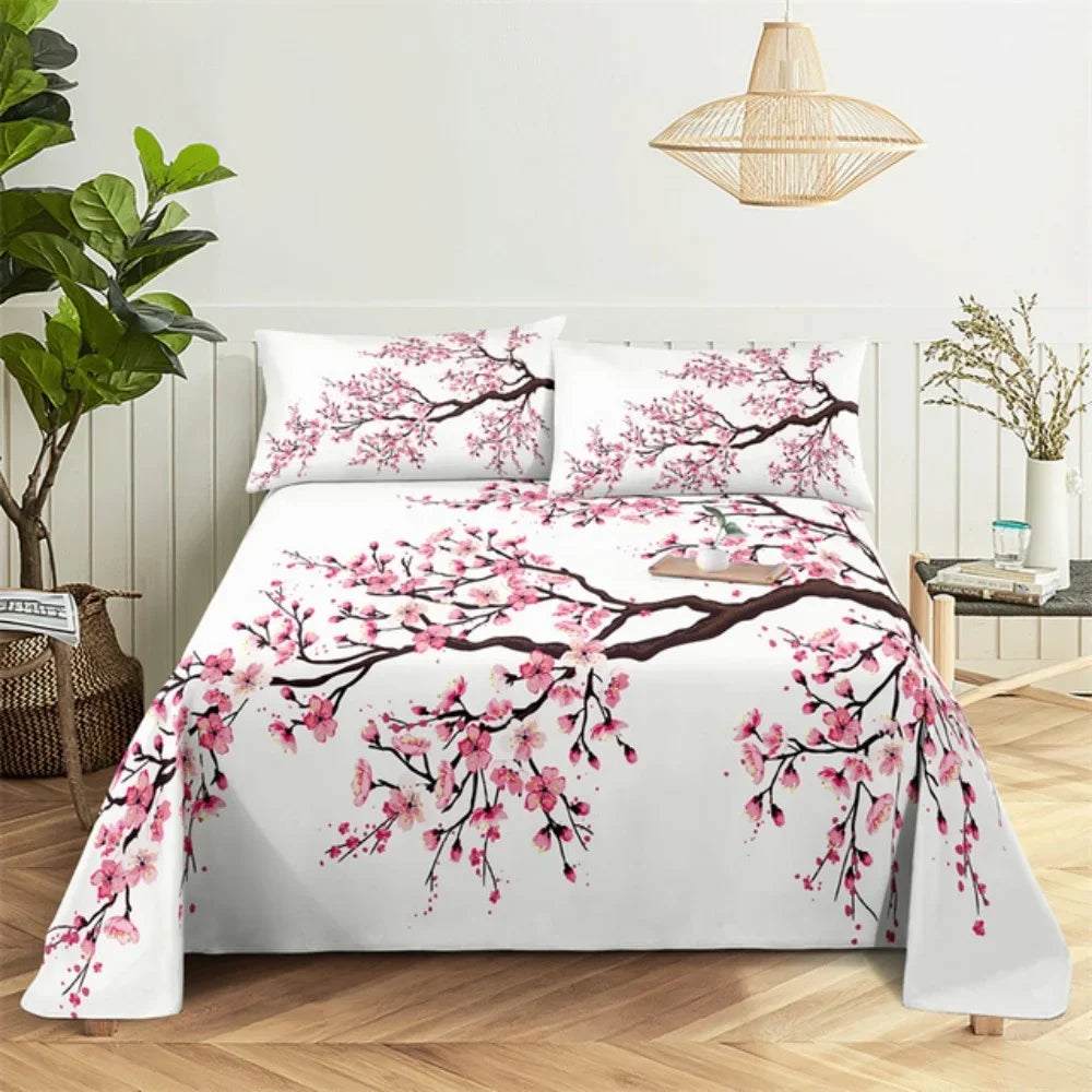 Pink Rose Bed Sheet Sets 3D Print Flowers Bed Flat Sheet for Women Girls King Queen Full Twin Size 2/3pcs Bed Linen Room Decor LadyShow.Store