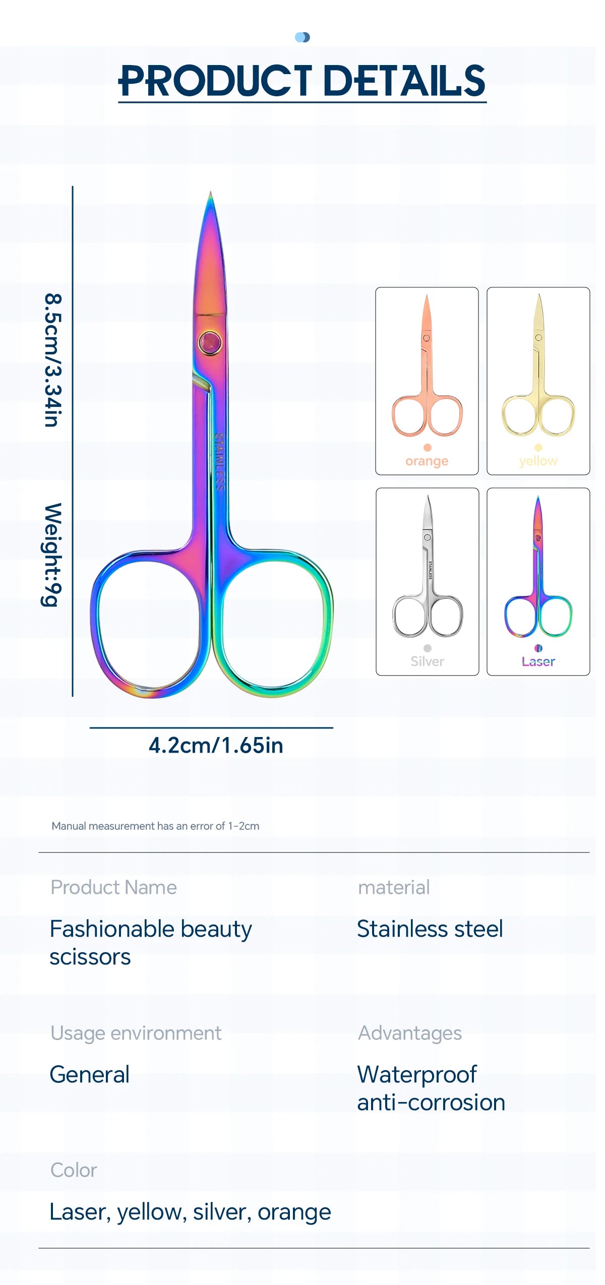 1 PCS Multi-purpose Small Beard Scissors Eyebrow Scissors Colorful Trimming Tool for Nails & Cuticle Pi-Mart