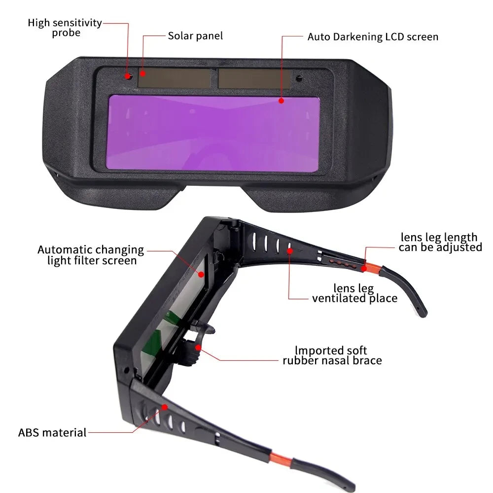 Solar Powered Welding Helmet Auto Darkening Welding Goggles LCD Welder Glasses for TIG MIG MMA Plasma Welder Glasses Pi-Mart
