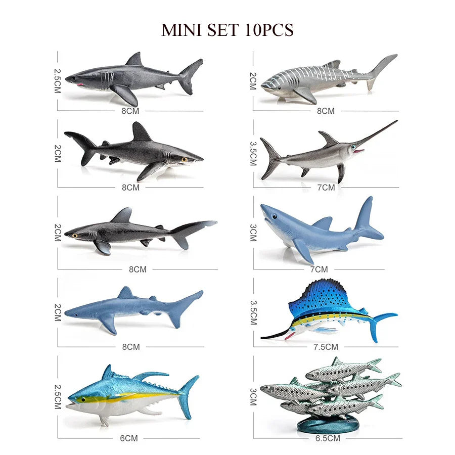 Realistic Mini Ocean Animal Figurines Plastic Marine Sea Creatures Whale Shark Dolphin Turtle Penguin Model Playset Gift for Kid LadyShow.Store