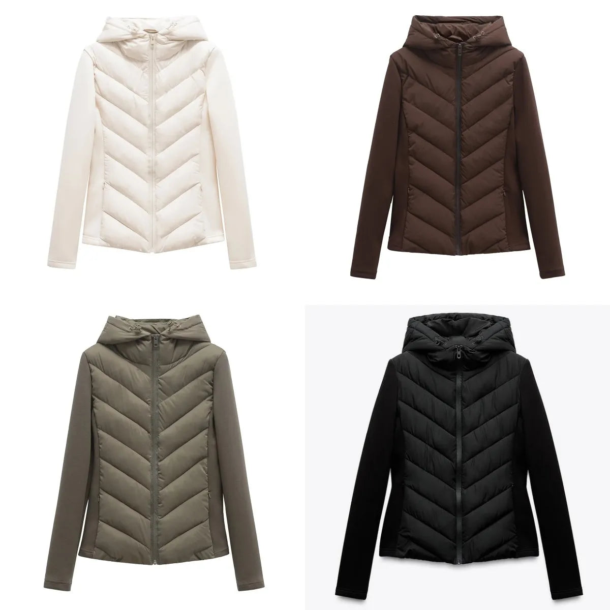 ETJ 2025 new  women's elegant fashion patchwork long sleeve standing collar hooded cotton jacket sport coat 8073227 Pi-Mart