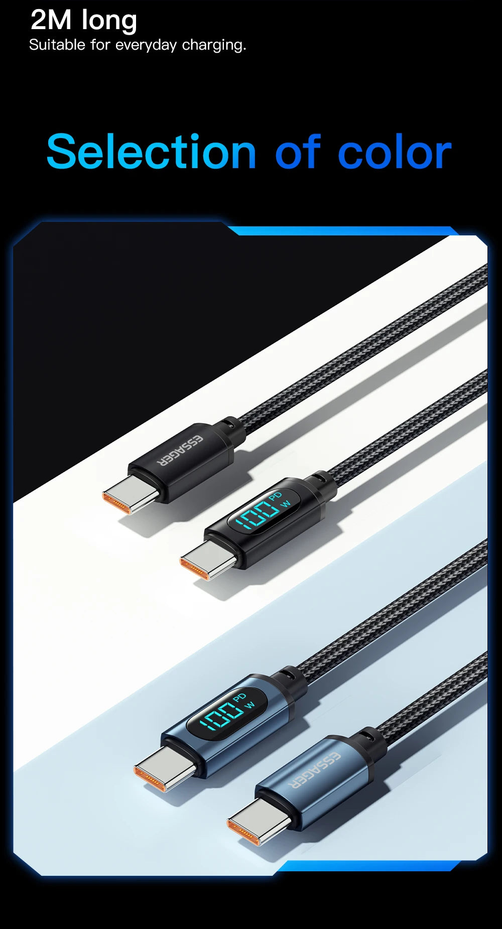Essager Type C to Type C Cable 100W PD Fast Charging Charger USB C to USB C Display Cable For Xiaomi POCO F3 Realme Macbook iPad Pi-Mart