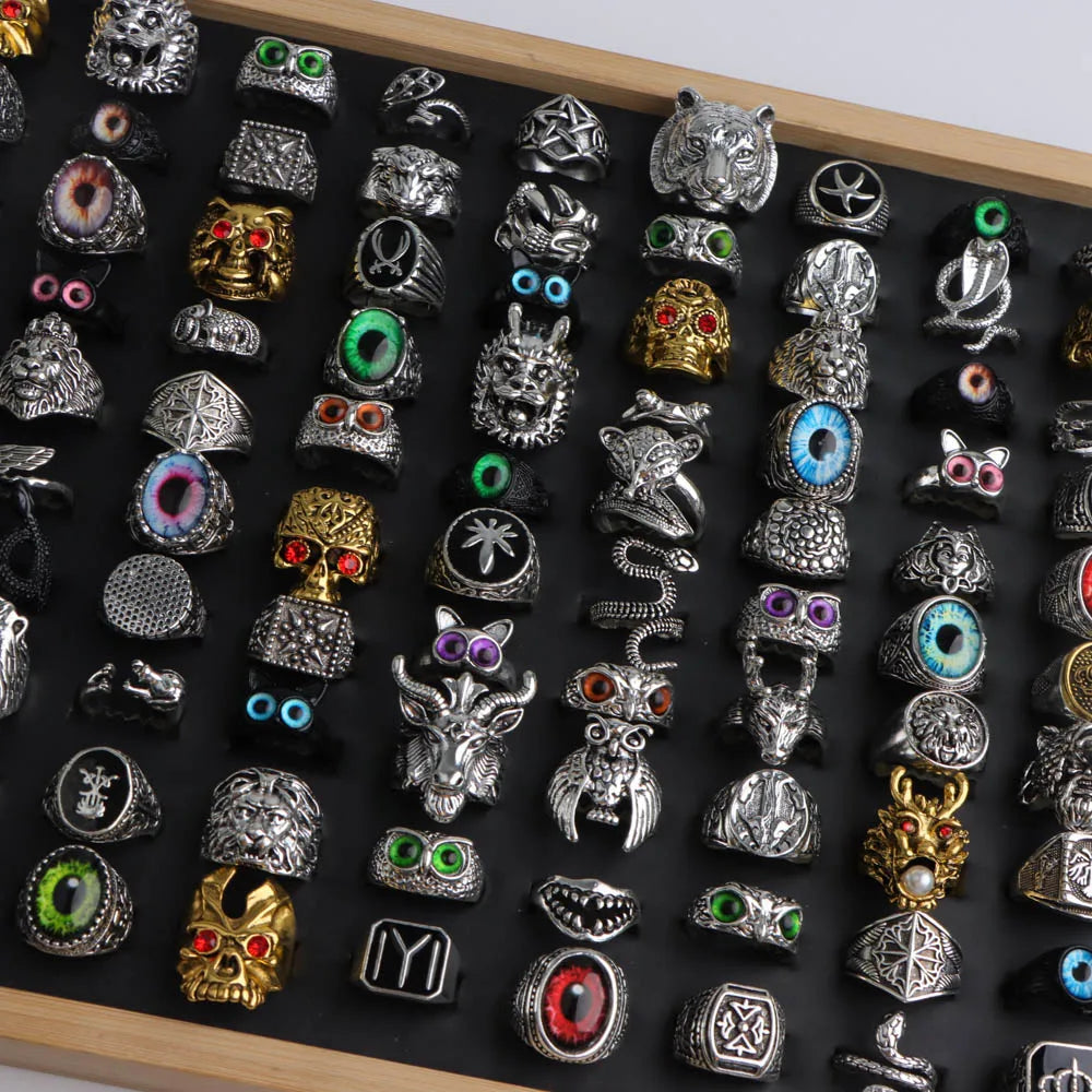 10/20/30/50Pcs/Lot Fashion Retro Punk Classic Skull Owl Rings for Men Women Hip Hop Jewelry Accessories Party Gifts Mix Style Pi-Mart