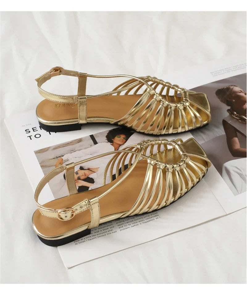 ZAROY Women Flat Sandals Summer Narrow Band Roman Shoes Casual Plus Size Brand Designer Banquet Beach Gladiator Sandalias Zapato LadyShow.Store