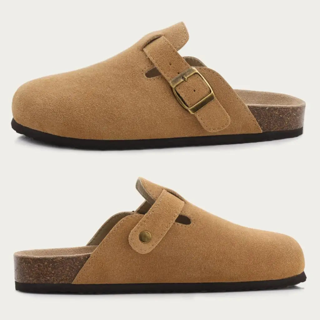Comwarm Buckle Clogs For Women Men New Genuine Suede Clogs with Arch Support Soft Cork Footbed Mules Fashion Thick Beach Sandals Pi-Mart