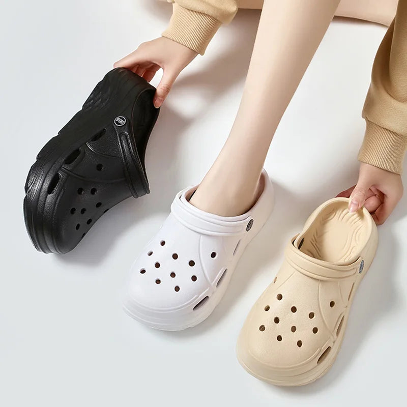 Women's Fashion Platform Sandals Summer 2025 Thick Sole Soft Eva Clogs Garden Shoes for Women Hollow Out Non Slip Beach Sandals Pi-Mart