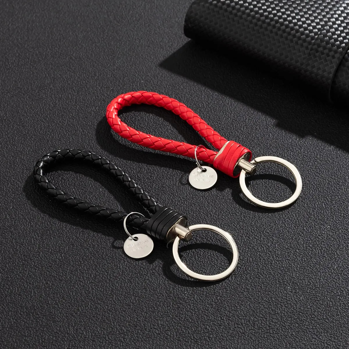 2Pcs/Set PU Leather Braided Woven Rope Keychain DIY Bag Pendant Key Chain Holder Key Car Trinket Keyring Men Women Gift Jewelry Pi-Mart