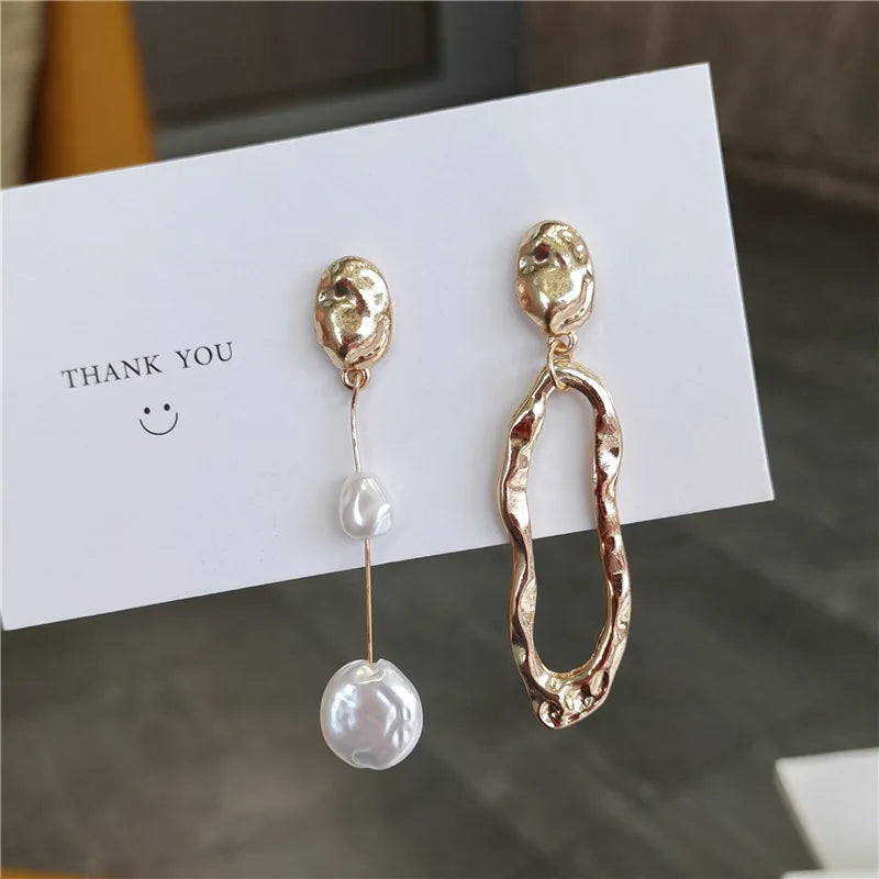 LATS Elegant Asymmetrical Baroque Pearl Stud Earrings for Ladies and Girls Personality Irregular Fashion Jewelry Party Gifts Pi-Mart