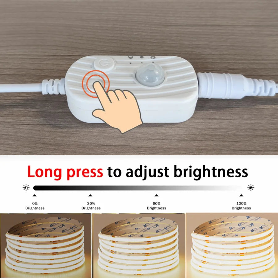 PIR Induction Dimmable 5V USB Adjustable COB Light Strip Motion Sensor Night Light Bathroom, Bedroom, Bed TV Lighting Decoration Pi-Mart