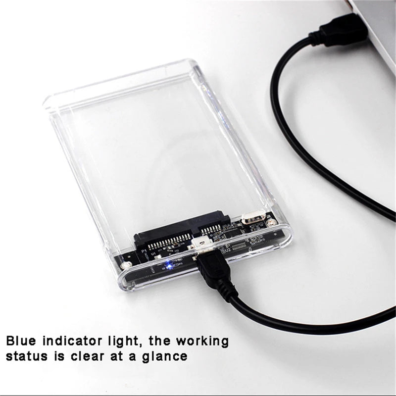 Transparent HDD Case HDD Enclosure 2.5 Inch SSD SATA To USB2.0 Type-C Adapter Portable External Hard Drive Box Tool-Free Pi-Mart