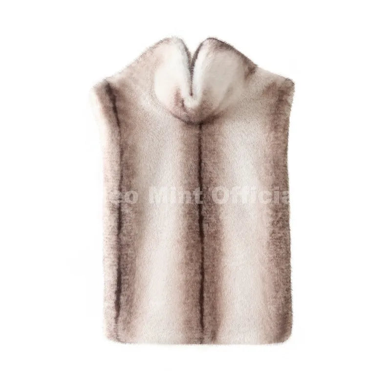 Neo Mint 2025 Brand Fashion Faux Fur Sable Vest Crop Top Autumn Winter Turtleneck Eco Mink Fur Tank Tops Sleeveless Jacket Coat LadyShow.Store
