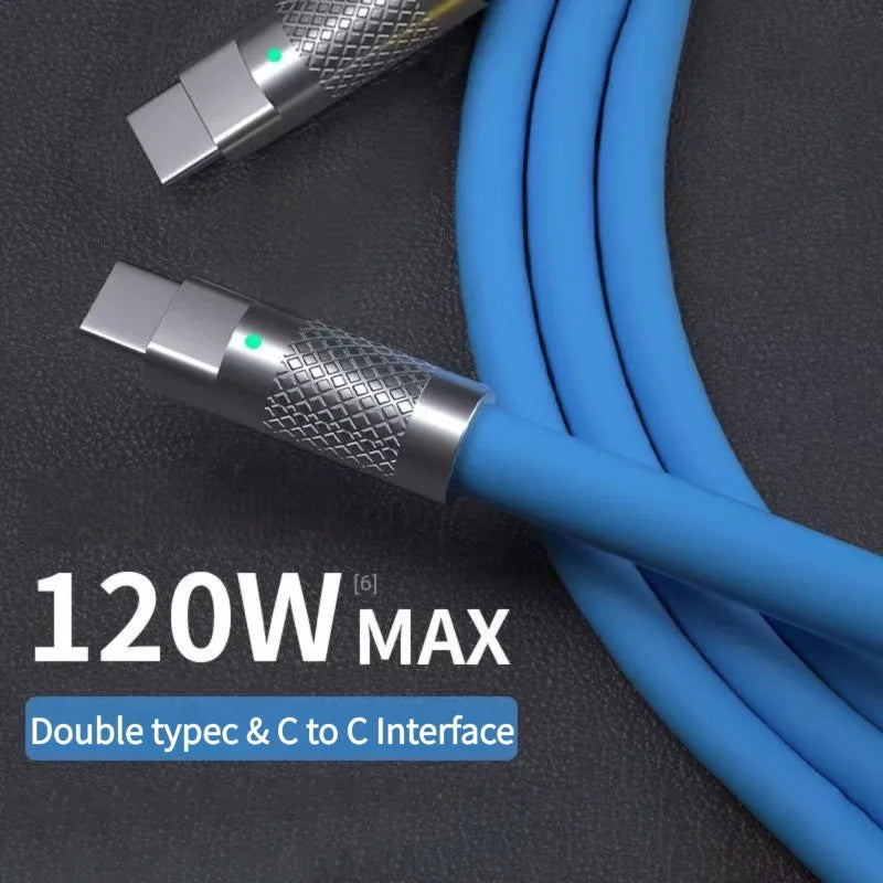 120w 6a Super Fast Charge PD Type C Liquid Silicone Cable Quick Charge 1M 2M Usb Cable Usb C to C Charger Cable Pi-Mart
