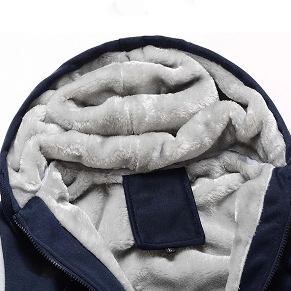 Winter Jacket Men Warm Coat Thick Fleece Male Zipper Hooded Jackets Casual Hooded Sportswear Outerwear Long Sleeves Sports Hoody Pi-Mart