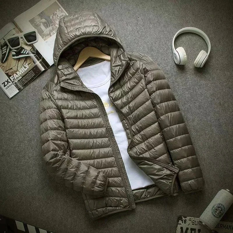 0-10℃ Men's Winter Jacket Ultra Light Duck Down Jackets Portable Hooded Puffer Feather Thin Parkas Windproof Outerwear Coat 5XL LadyShow.Store