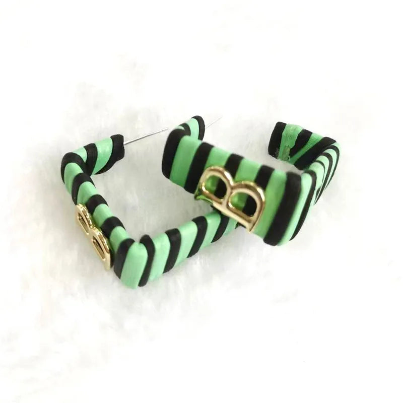 28 Colors Zebra Pu Leather Square Hoop Earrings For Women Fashion Jewelry Letter Alphabet Geometric Stripe Pendientes Mujer Pi-Mart