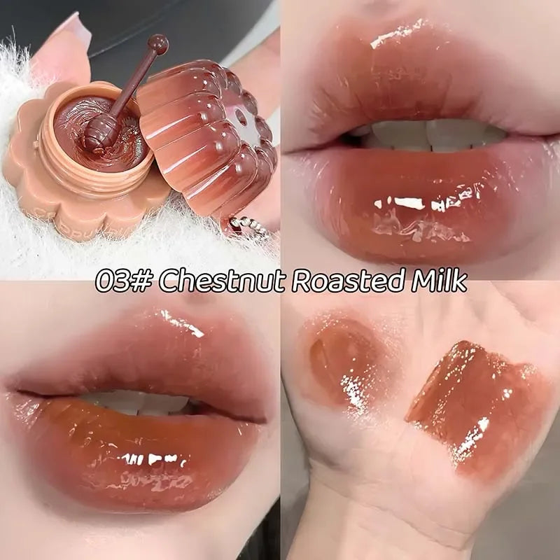 Jelly Solid Water Mirror Lip Gloss Shine Plumping Lip Balm Light Red Brown Natural Lasting Moisturizing Lip Tint Lipstick Makeup Pi-Mart