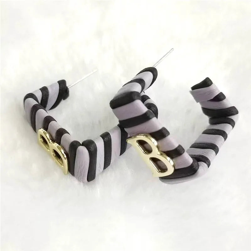 28 Colors Zebra Pu Leather Square Hoop Earrings For Women Fashion Jewelry Letter Alphabet Geometric Stripe Pendientes Mujer Pi-Mart