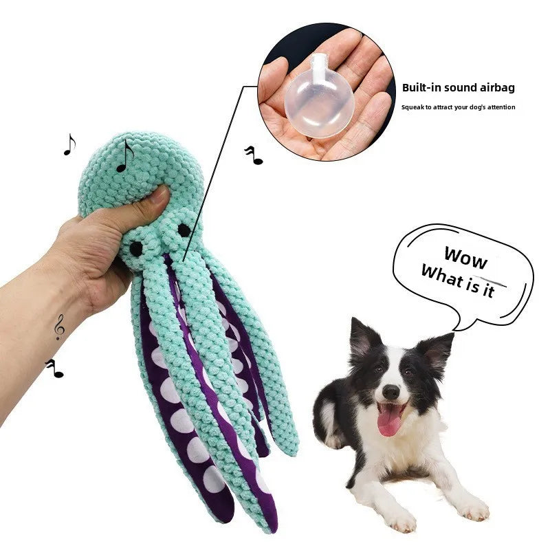 Cute Octopus Plush Dog Toy Squeaky Bite-Resistant Chew Toy for Puppy Teeth Cleaning Interactive Pet Toy Pi-Mart