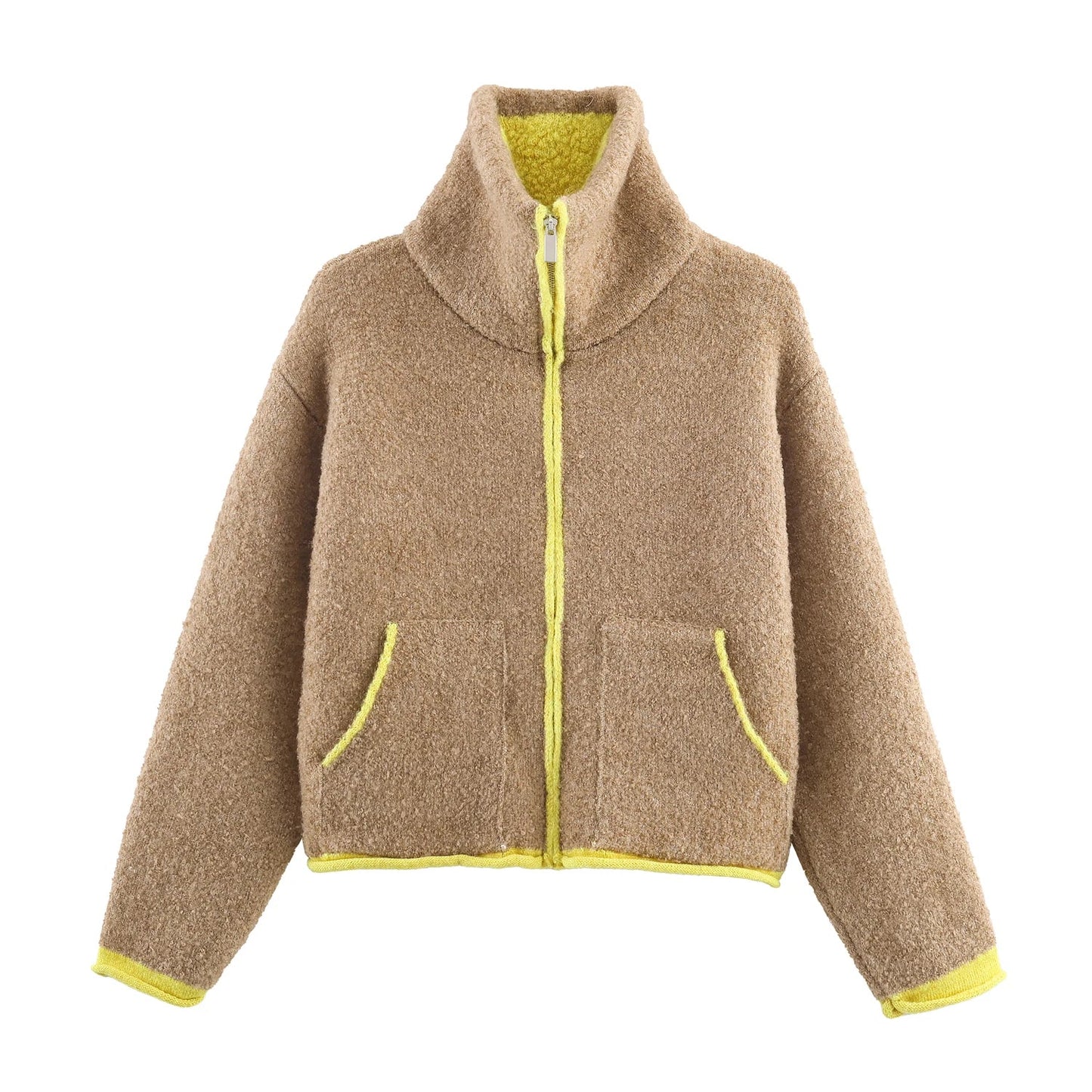 2025 Winter New Product Women's Lazy Style Loose Contrasting Color Decorative Layer Knitted Pilot Jacket Coat LadyShow.Store