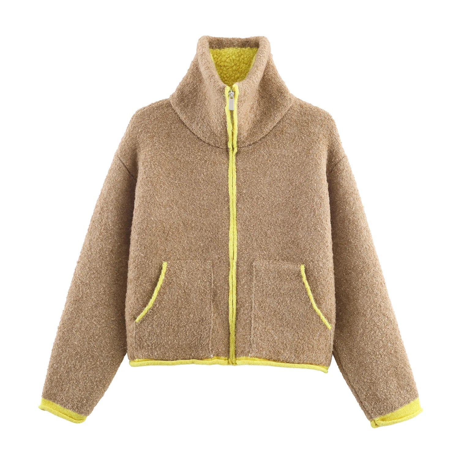 2025 Winter New Product Women's Lazy Style Loose Contrasting Color Decorative Layer Knitted Pilot Jacket Coat LadyShow.Store