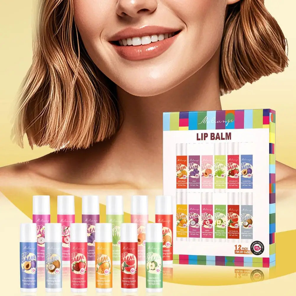 12pcs Moisturizing Lipstick Set, Hydrating Lip Care Suitable For All Skin Types, Fruit Lipstick Lip Balm Set Pi-Mart