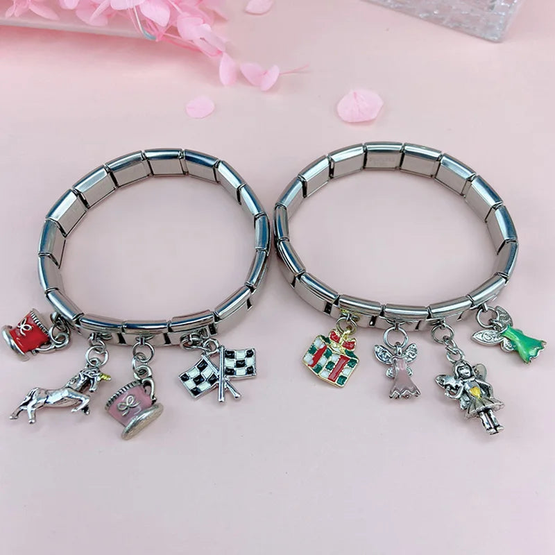 Hapiship 9mm Width Original Daisy Unicorn Angel Cup Santa Claus Italian Charm Fit Bracelet Stainless Steel Jewelry Making DJ050 Pi-Mart
