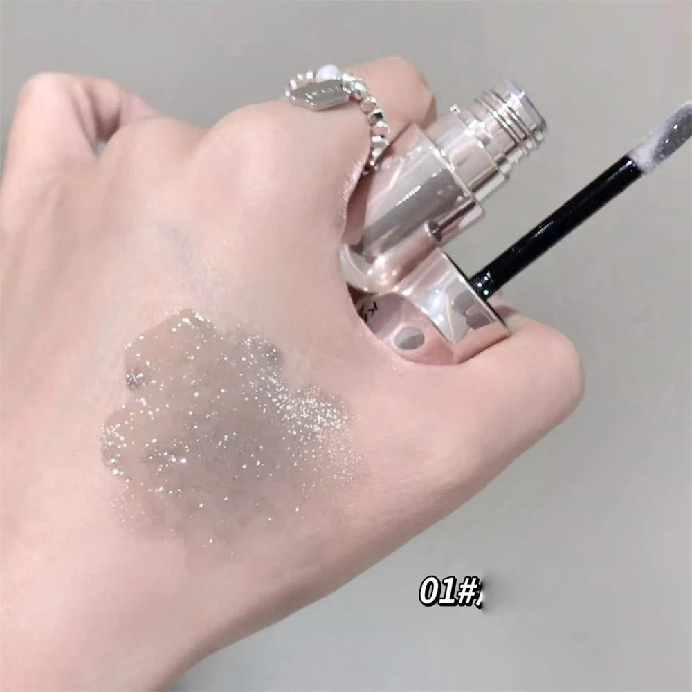 Crystal Nude Gray Glossy Lip Stain Mirror Korean Lip Glaze Sheer Nude Glitter Lip Tint Watery Shine Plumping Lipgloss Cosmetics Pi-Mart