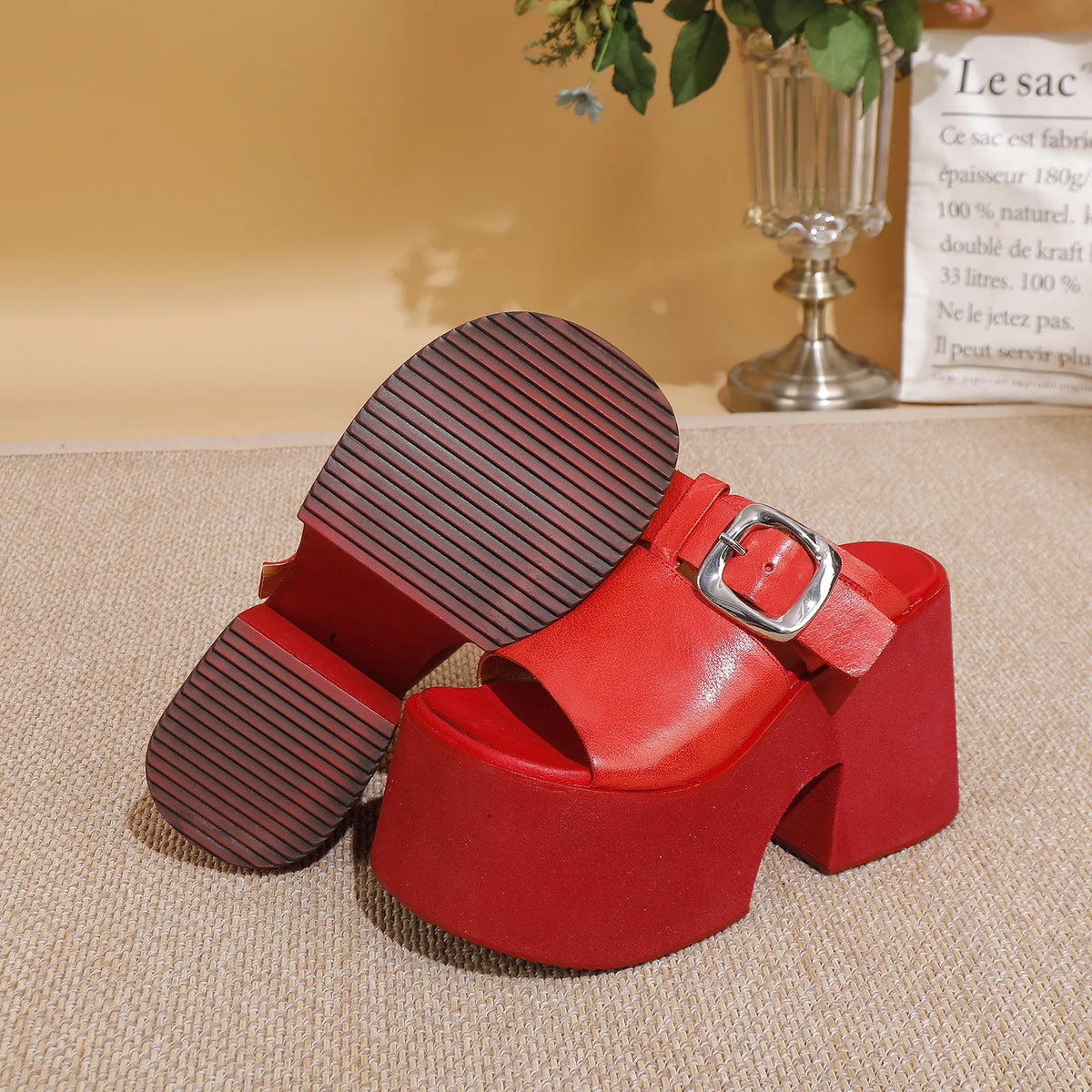 GKTINOO 2026 Summer New Genuine Leather Thick Soled Height Increasing Slippers Fashionable Women's Super High Heels Sandals Pi-Mart