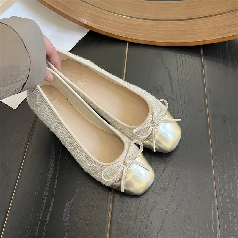 Women's Shoes Autumn New Ballet Shoes Leather Round Head Women's Shoes Flat Casual Classic Breathable Style Ladies Single Shoes LadyShow.Store